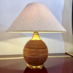 Rattan & Brass Table Lamp by Vivai Del Sud, Italy ca. 1970s