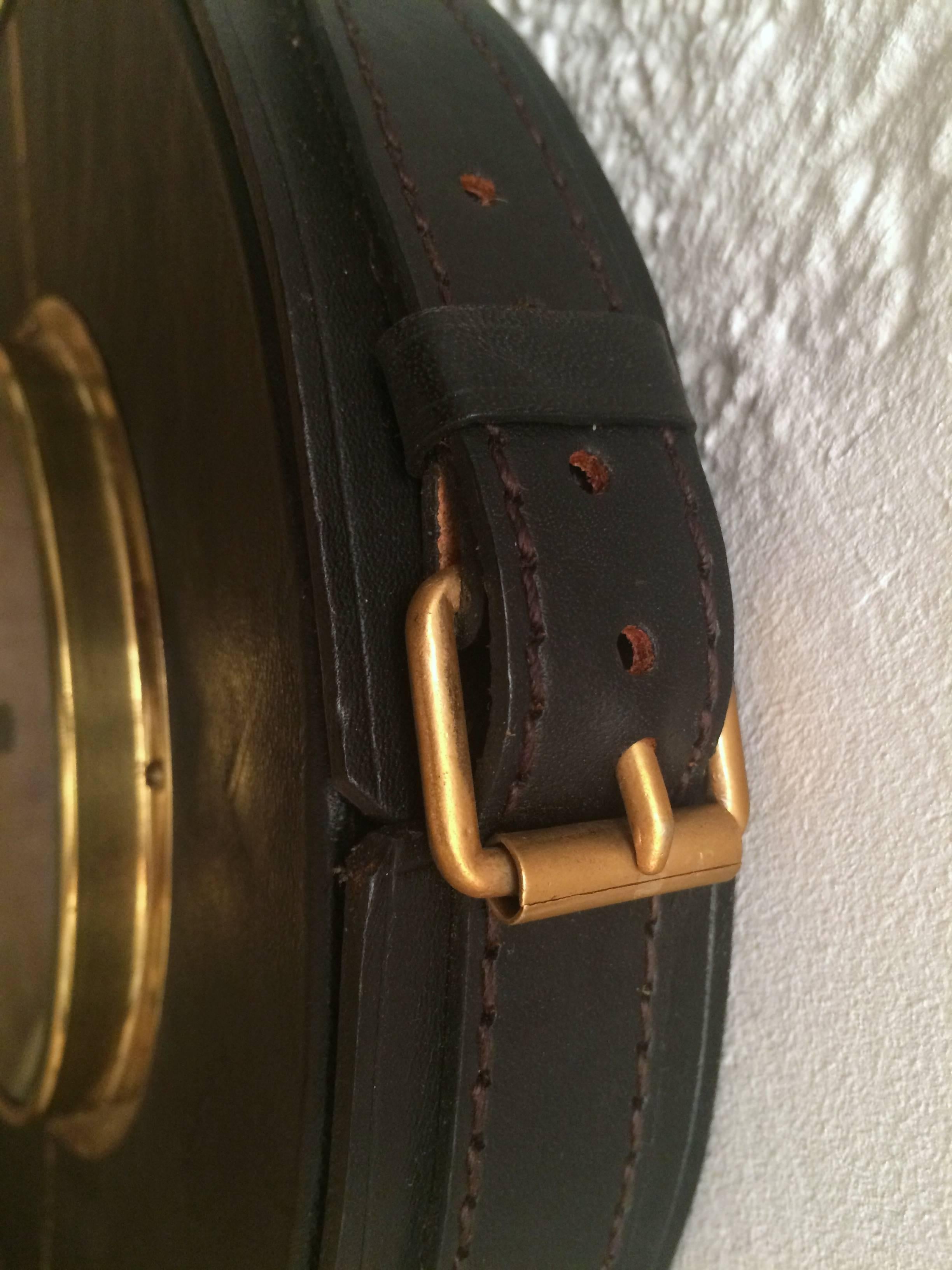 Jacques Adnet Leather and Brass Barometer In Excellent Condition In Geneva, CH