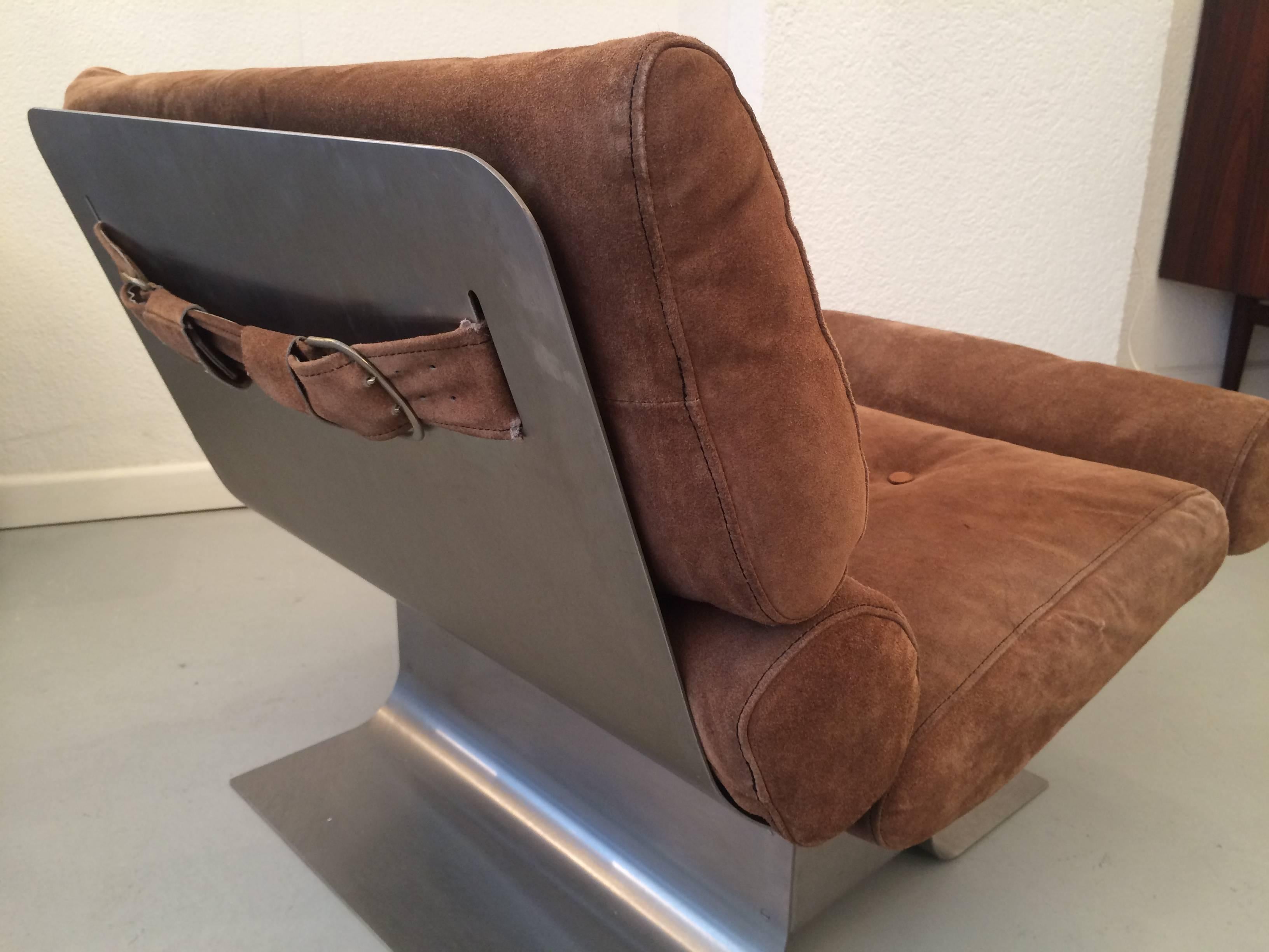 François Monnet Steel and Suede Lounge Chair In Excellent Condition In Geneva, CH