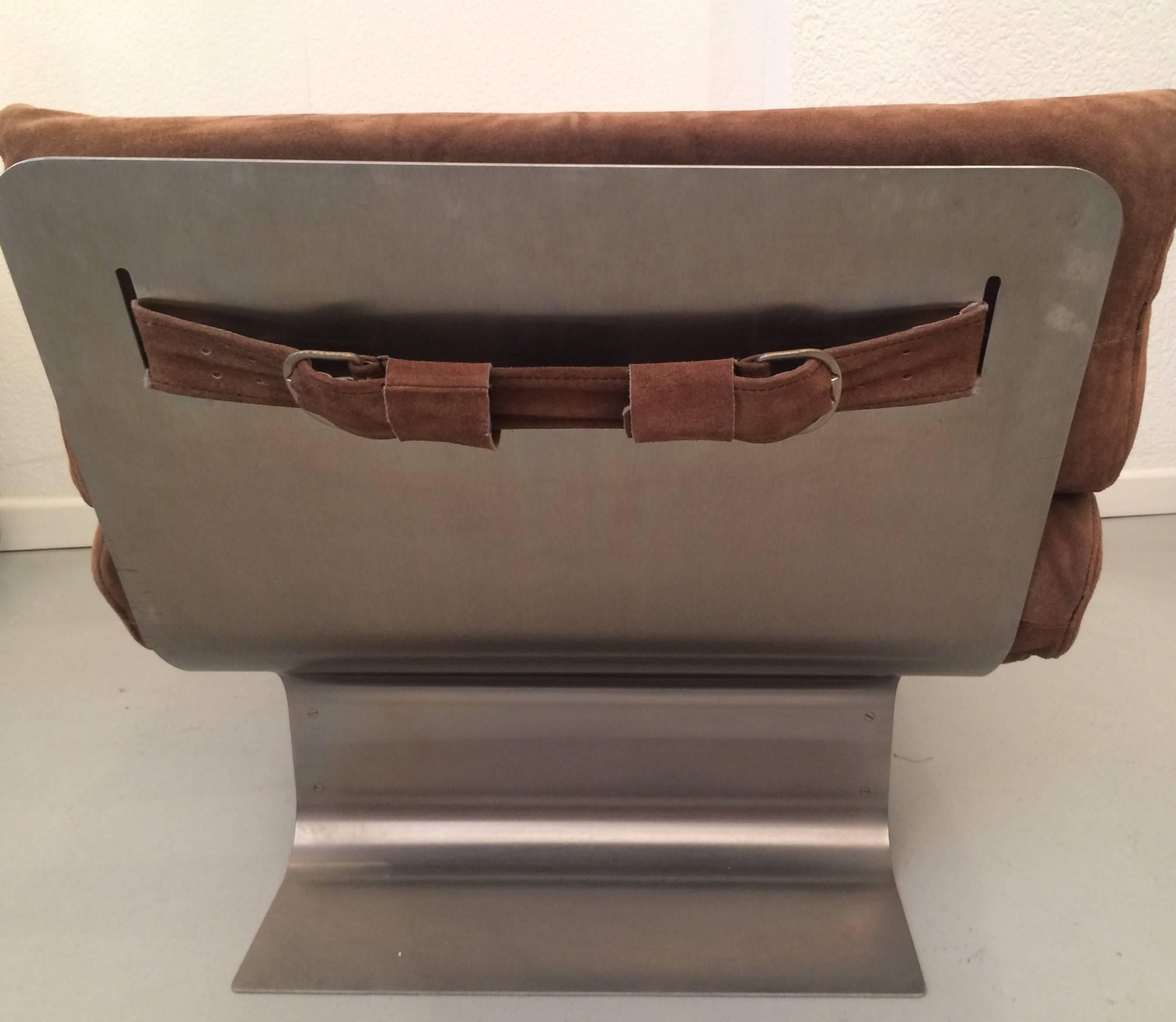 Late 20th Century François Monnet Steel and Suede Lounge Chair