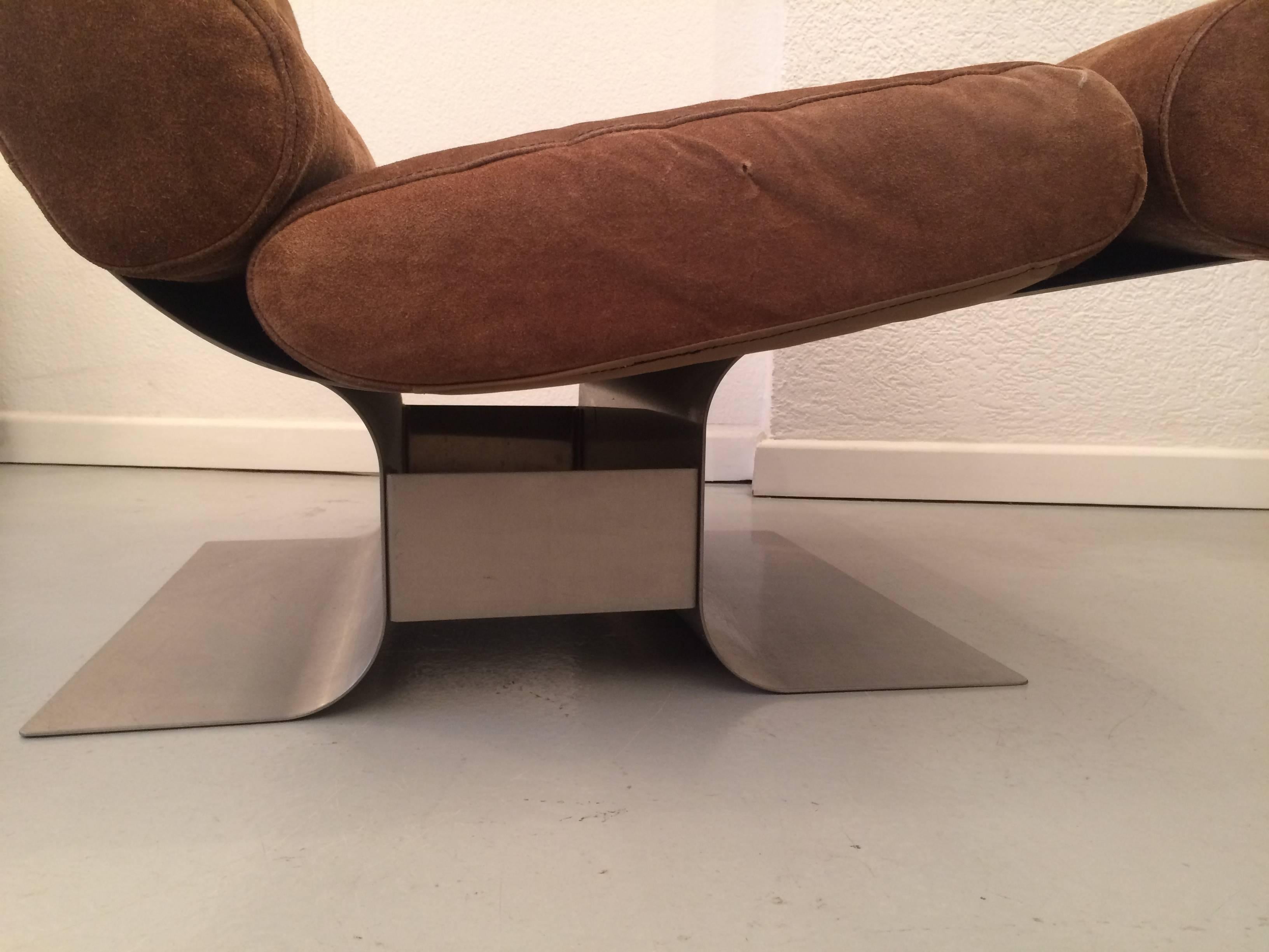 François Monnet Steel and Suede Lounge Chair 1