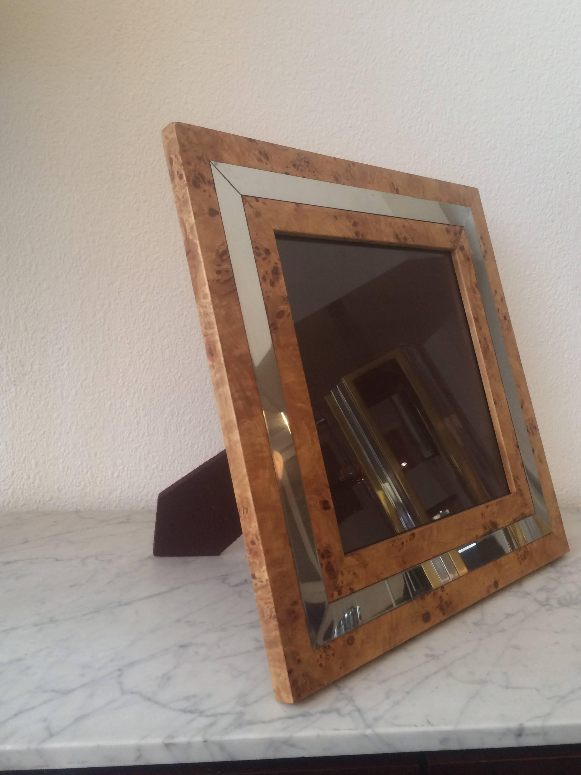 1970s burl wood and chrome picture frame.
   