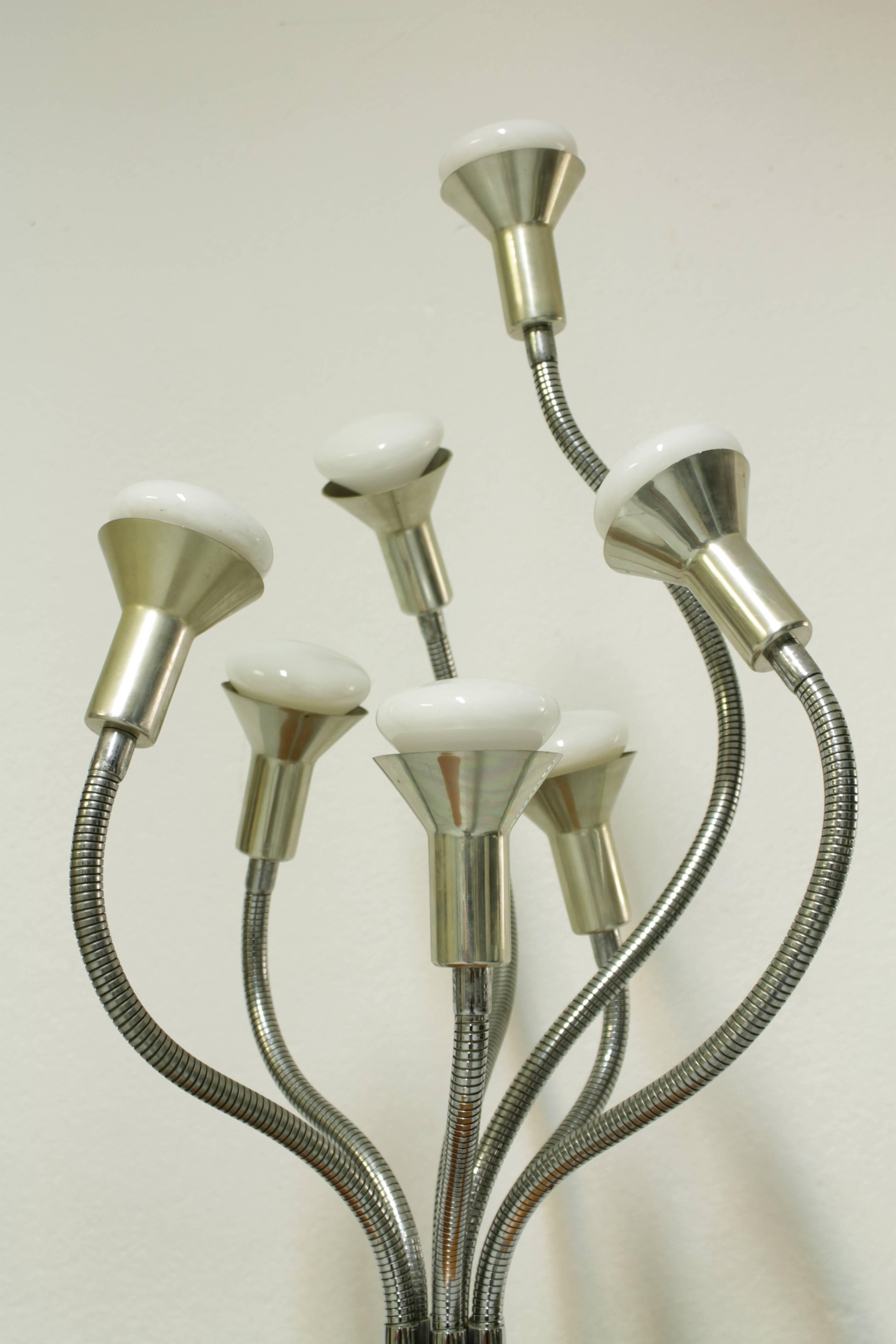 Unknown, 1970s chrome table lamp, seven articulated arms.
 
