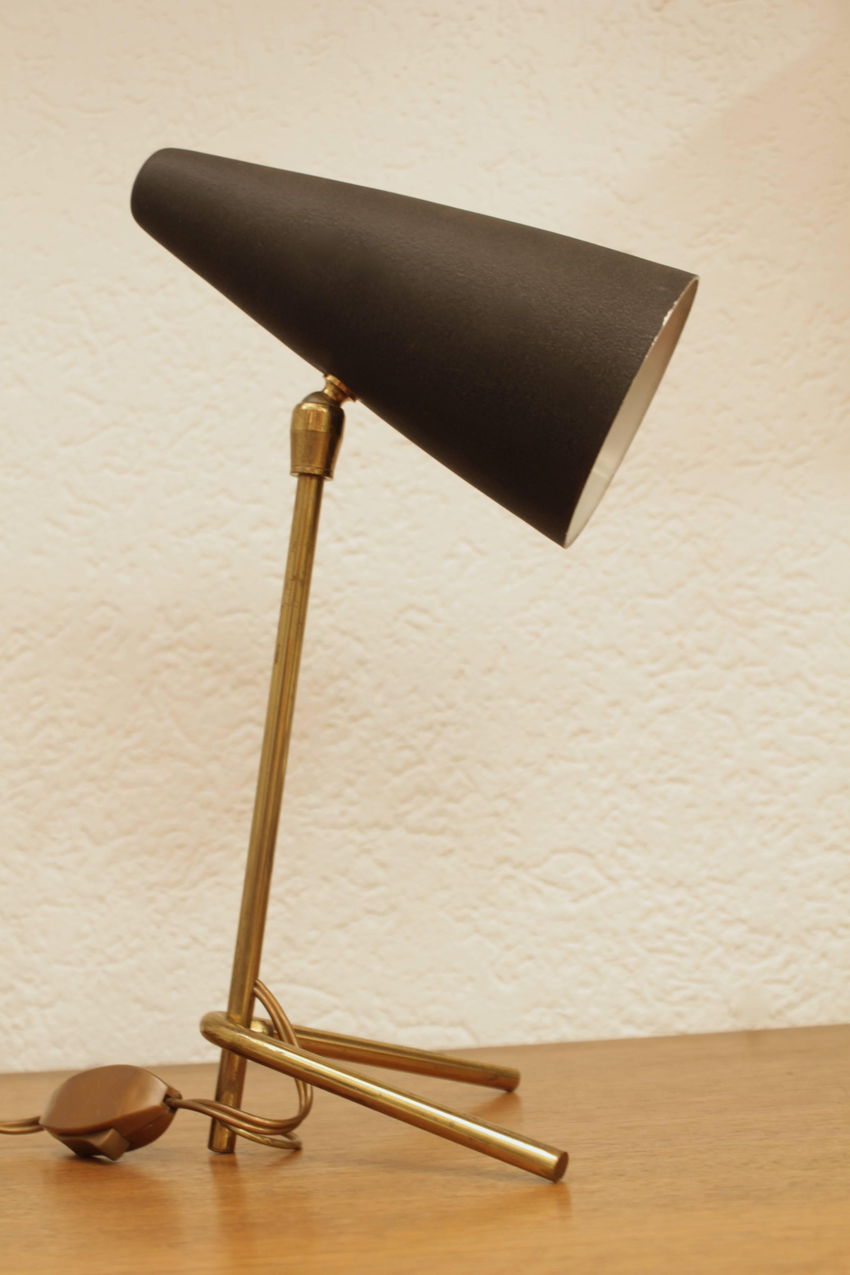 Tripod table lamp in the manner of Boris Lacroix.