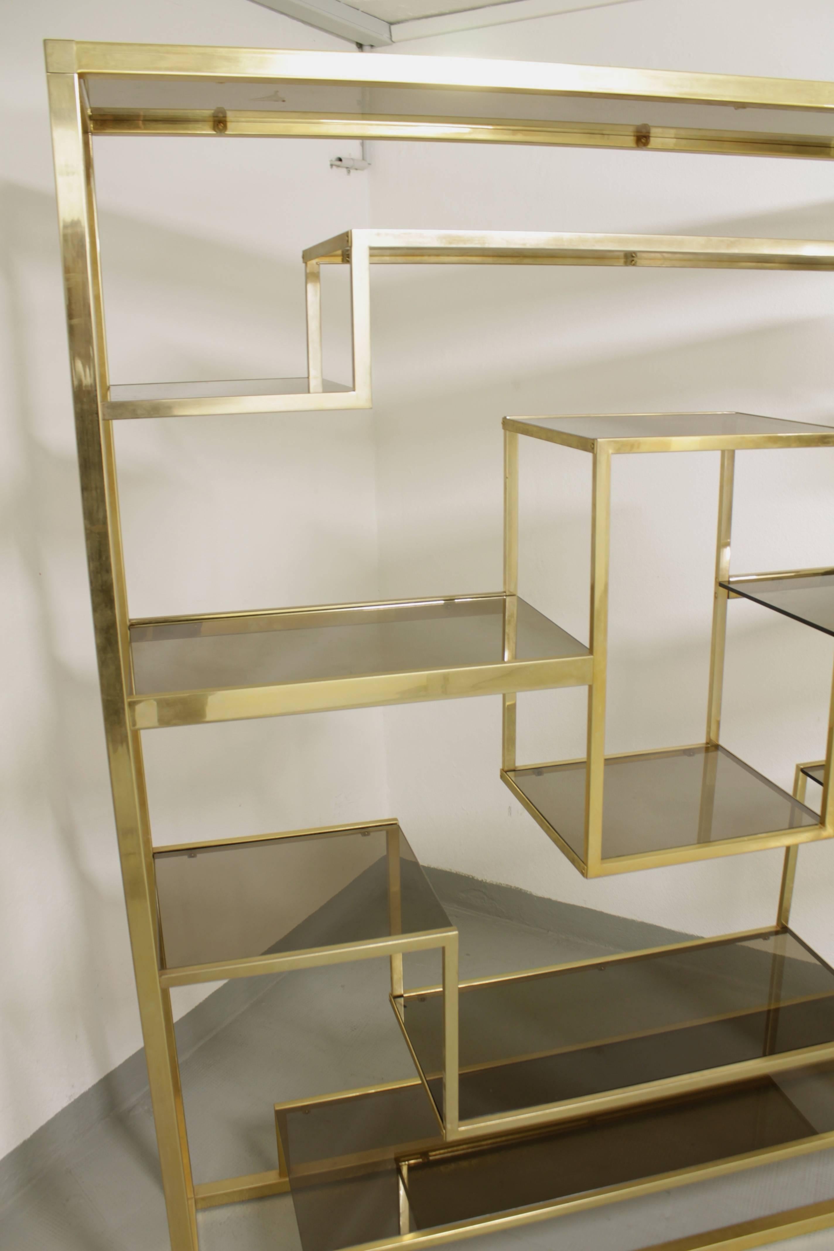 Italian Brass and Glass Shelf by Romeo Rega