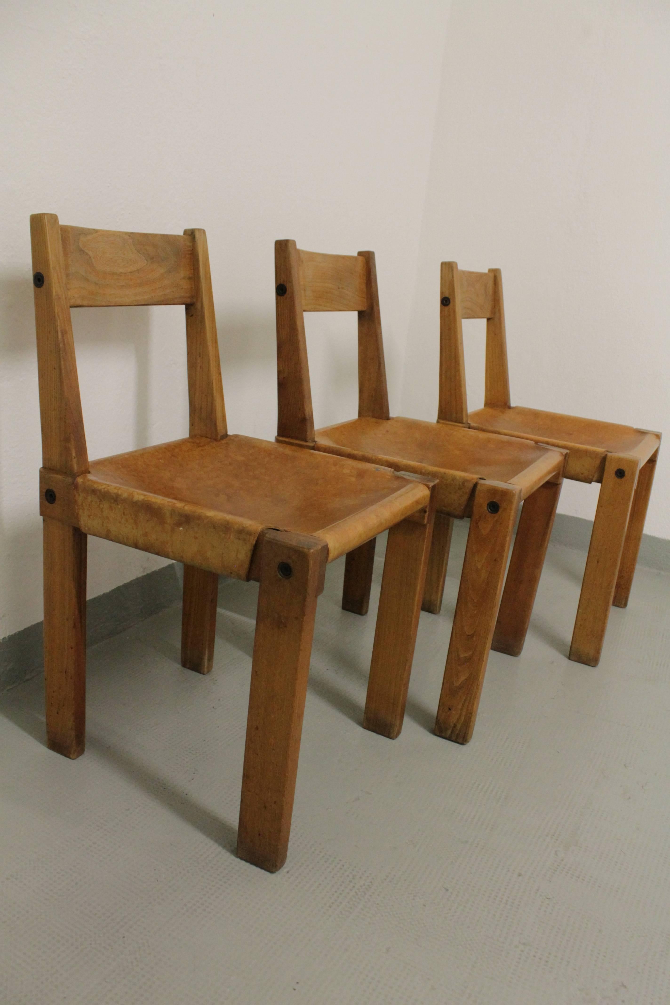 Set of Three S24 Dining Chairs by Pierre Chapo In Good Condition In Geneva, CH