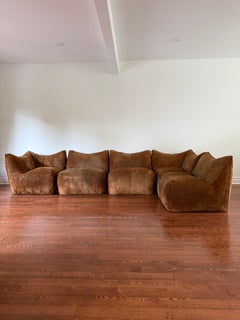 Le Bambole Five Seat Modular Sofa for B&B Italia, 1977, Roughout Brown Leather