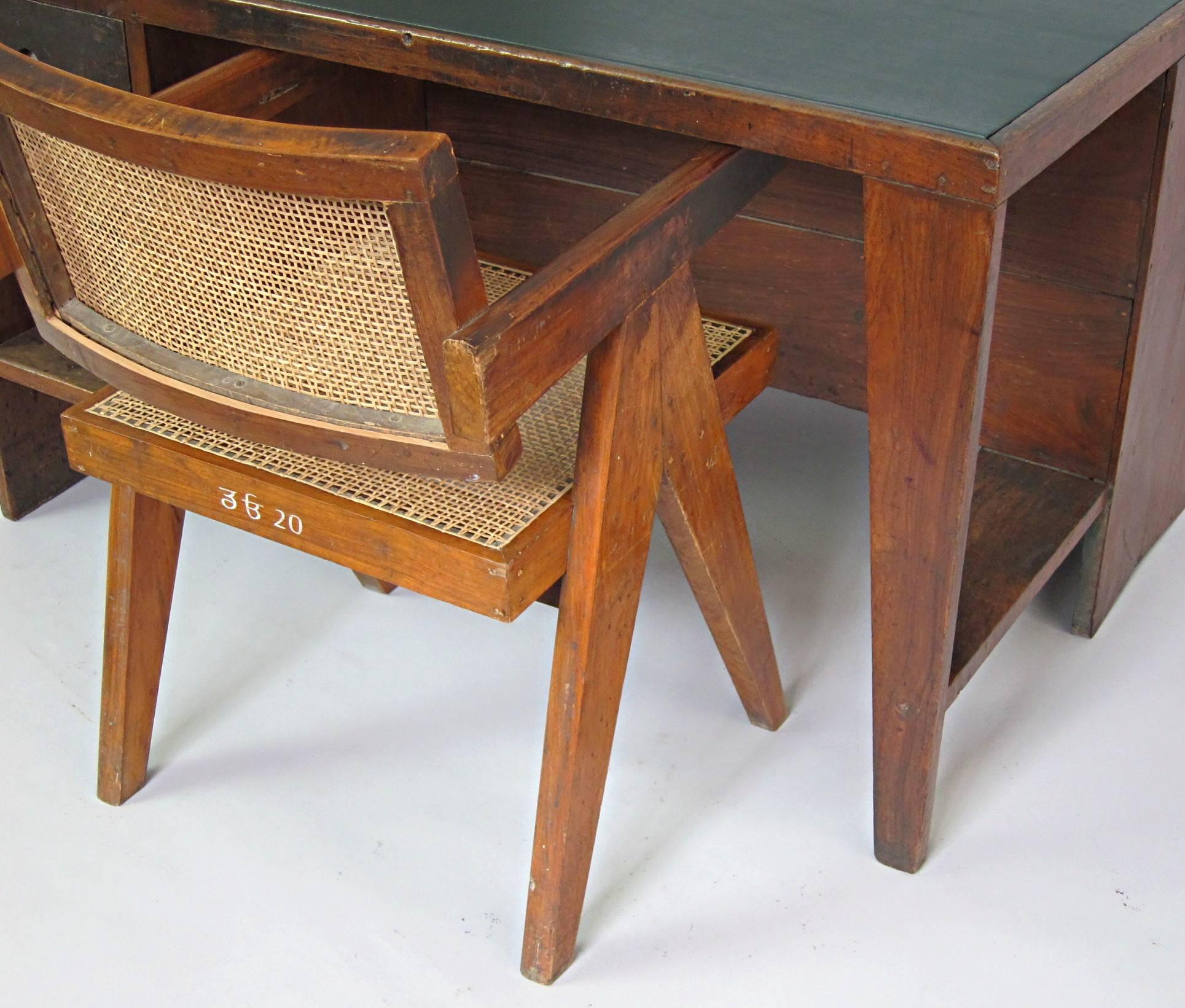 Indian Pierre Jeanneret Marked Chandigarh Desk and Armchair For Sale