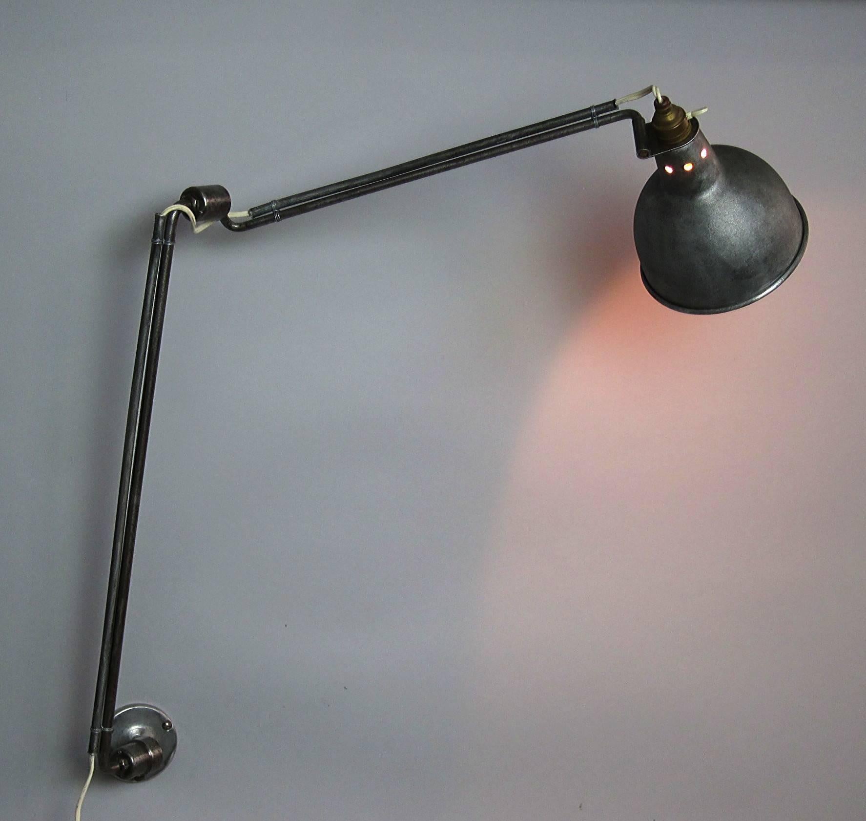 This distinctive lamp was manufactured by Georges Huillon, Nancy France in the late 1920s. It was also used in the Cité Universitaire de Monthois (Nancy) which was furnished by Jean Prouvé (Lit. "A Passion for Jean Prouvé, Patrick Seguin, p.