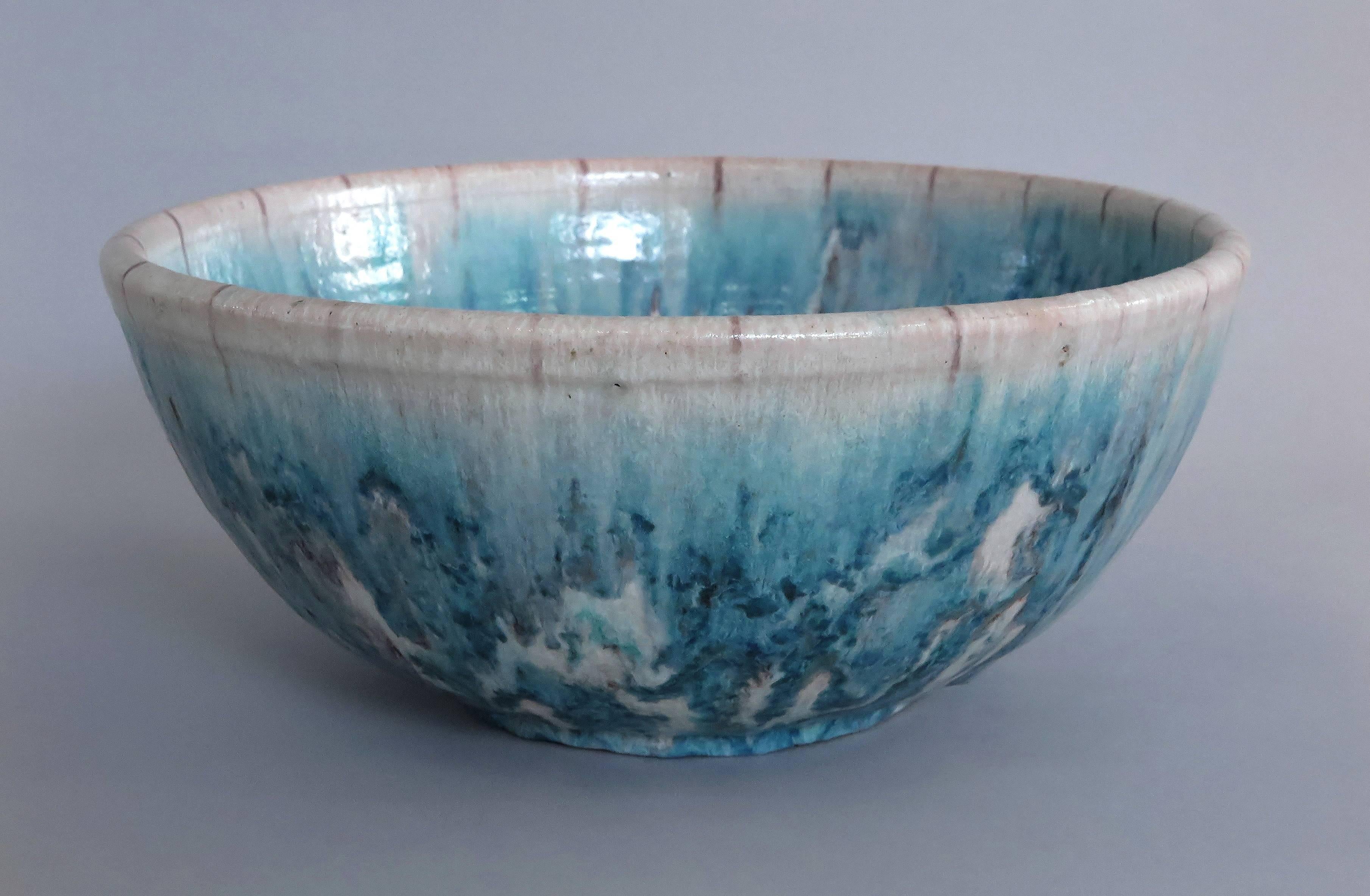 Classic bowl in bluegreen by Guido Gambone, Vietri Italy 1950s,
Donkey-Mark.