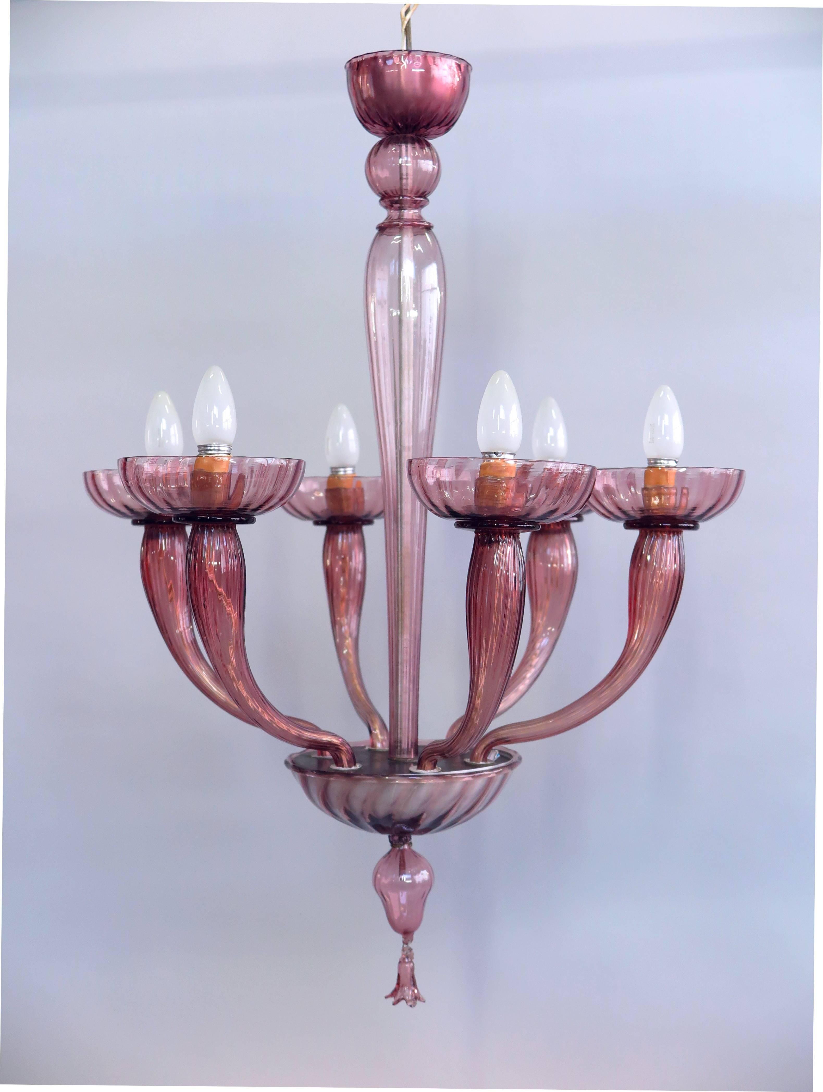 Italian Venini Glass Chandelier 1930, Marked For Sale