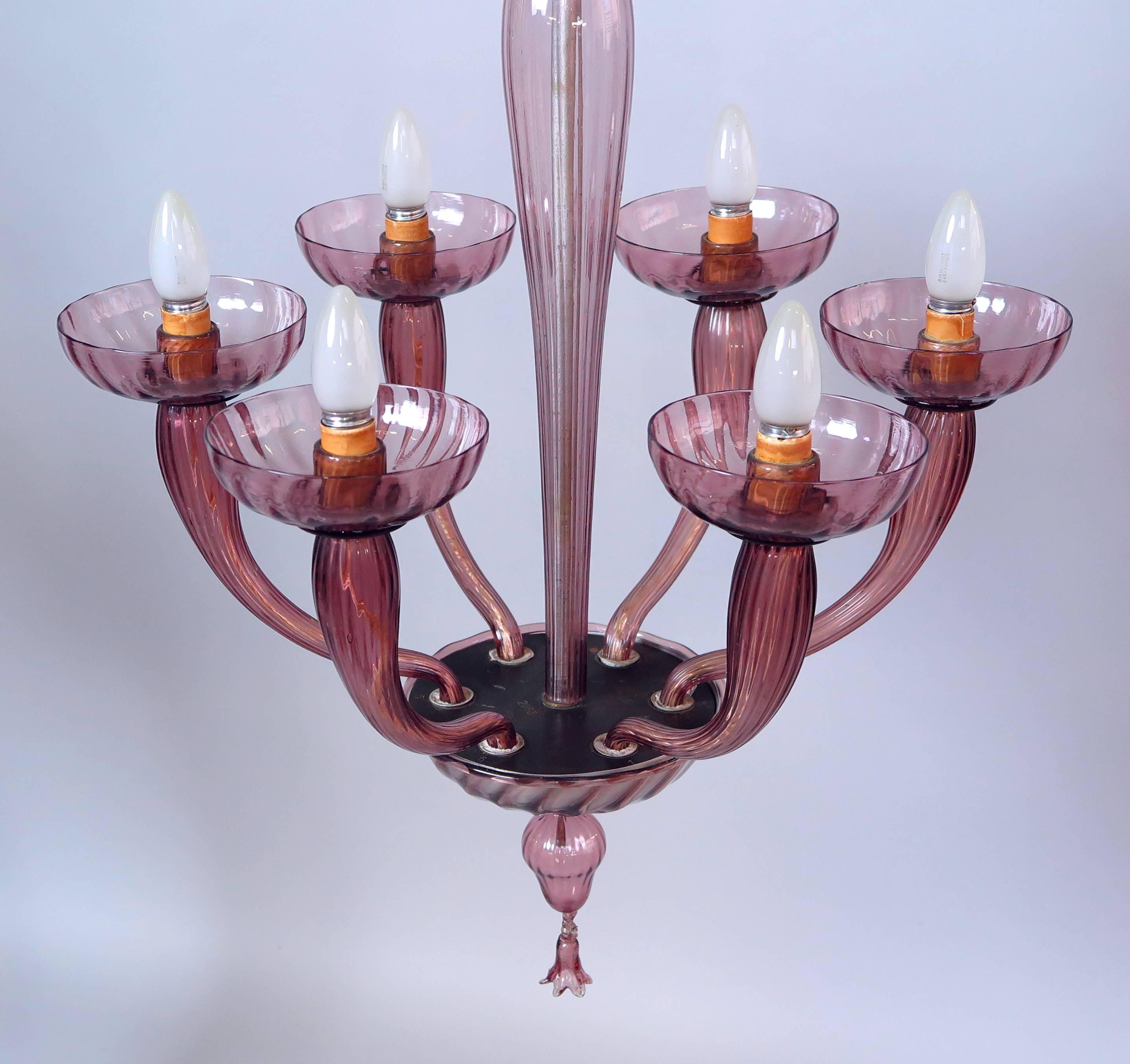 Mid-20th Century Venini Glass Chandelier 1930, Marked For Sale
