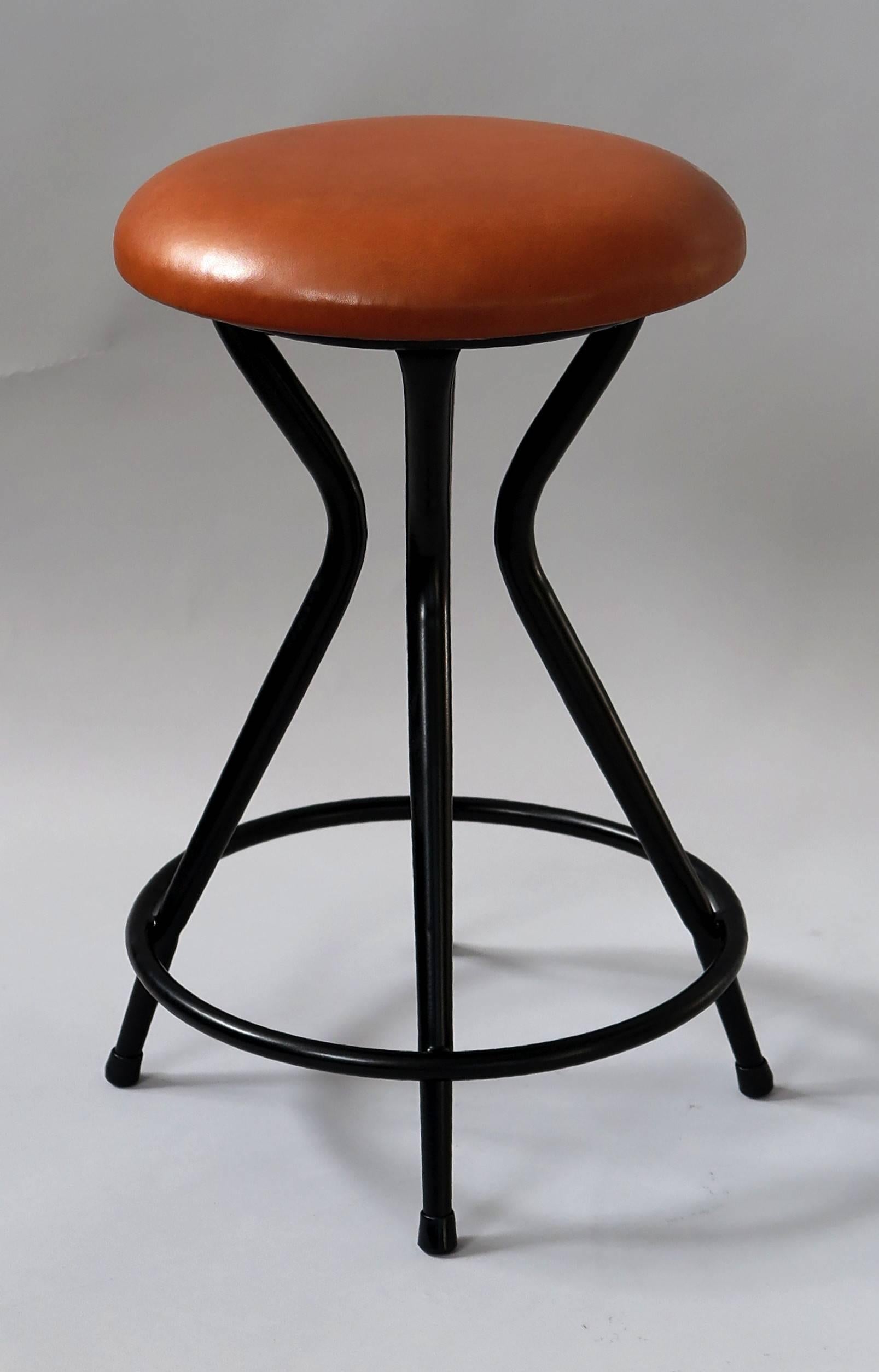 Mid-Century Modern Four Italian Leather Stools, 1950s