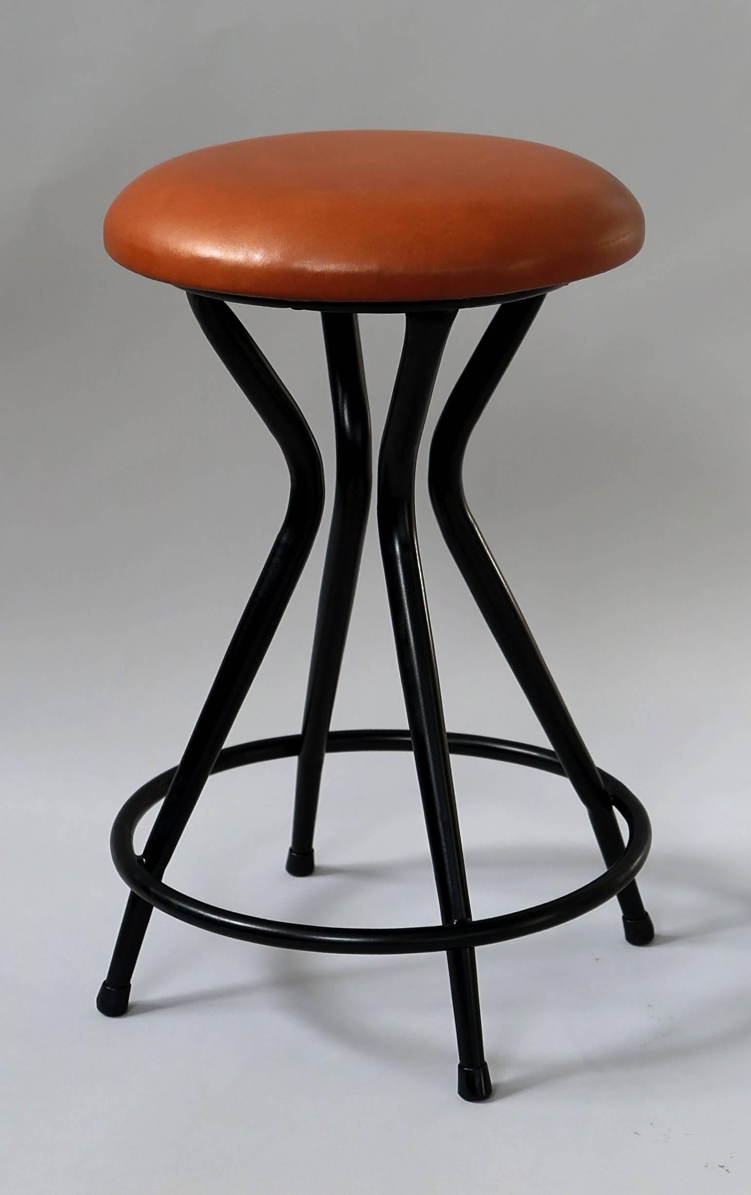 Four Italian Leather Stools, 1950s In Excellent Condition In Bern, CH
