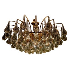 Palme & Walter Chandelier, Murano Glass, Gold-Plated Brass, 1970s