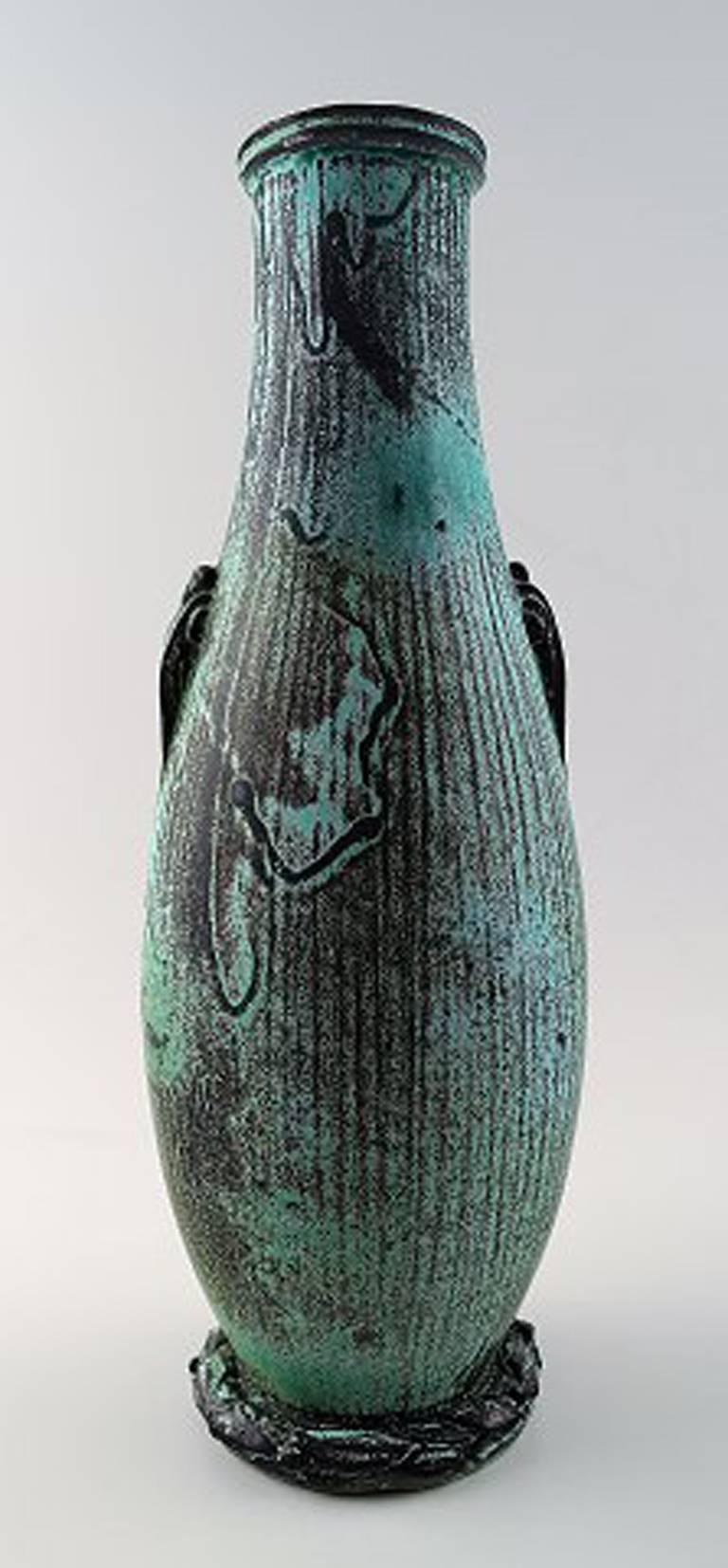 Danish Svend Hammershøi a Tall Earthenware Vase Modelled with Two Stylized Handles