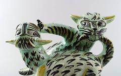 Helge Christoffersen, Own Studio, Denmark "Cat Fight" Earthenware Sculpture