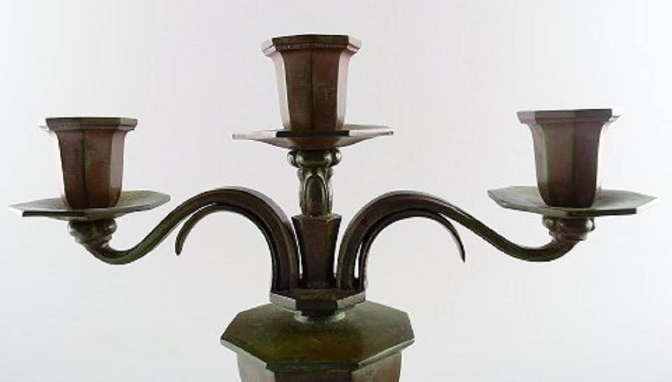 Swedish Pair of Three-Armed Gab  Art Deco Candlesticks in in Bronze, 1930s-1940s, Sweden