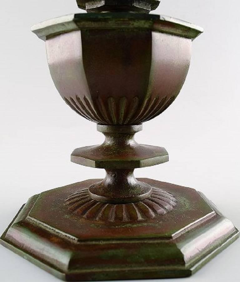 Mid-20th Century Pair of Three-Armed Gab  Art Deco Candlesticks in in Bronze, 1930s-1940s, Sweden