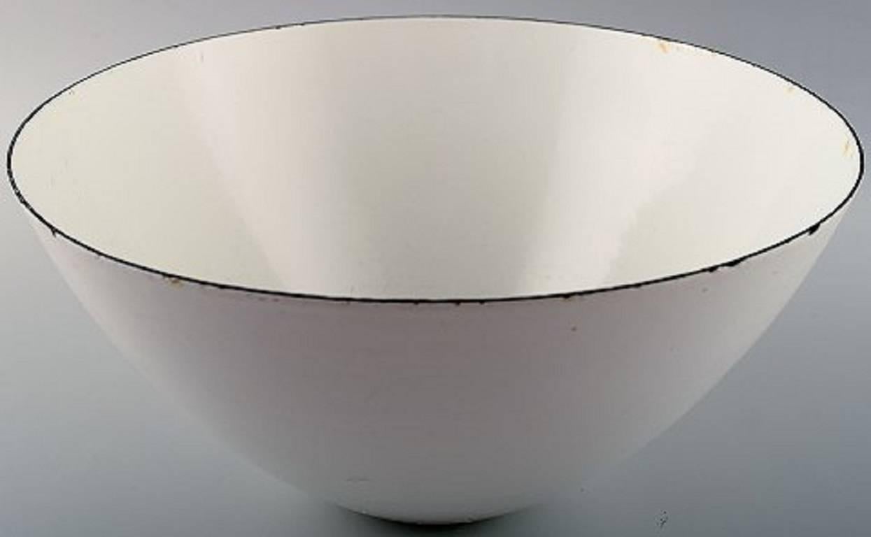 Scandinavian Modern Rare Large Krenit Bowl by Herbert Krenchel. White Metal and White Enamel, 1970s For Sale