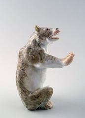 Antique Porcelain Figurine of Standing Bear, Meissen Style, Late 19th Century