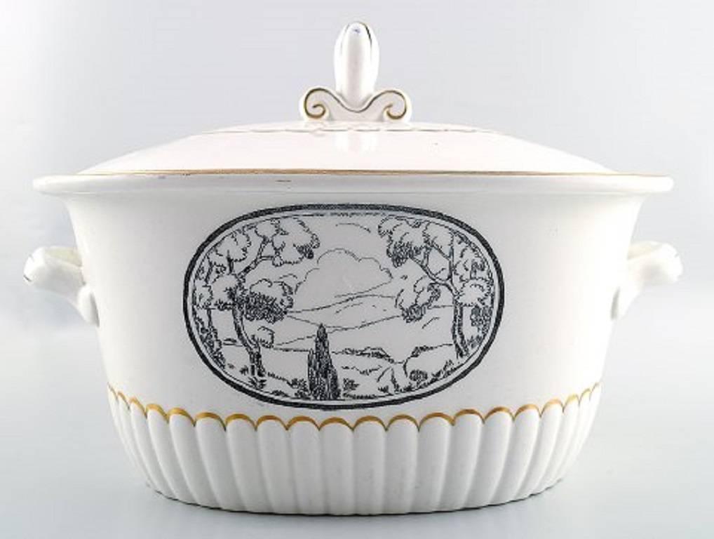 Wilhelm Kåge, Gustavsberg Dinner Service 'Landscape' in Earthenware In Good Condition For Sale In Copenhagen, DK