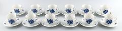 12 P. Rörstrand Blue Rose Mocha Service, Sweden, Mid-20th Century