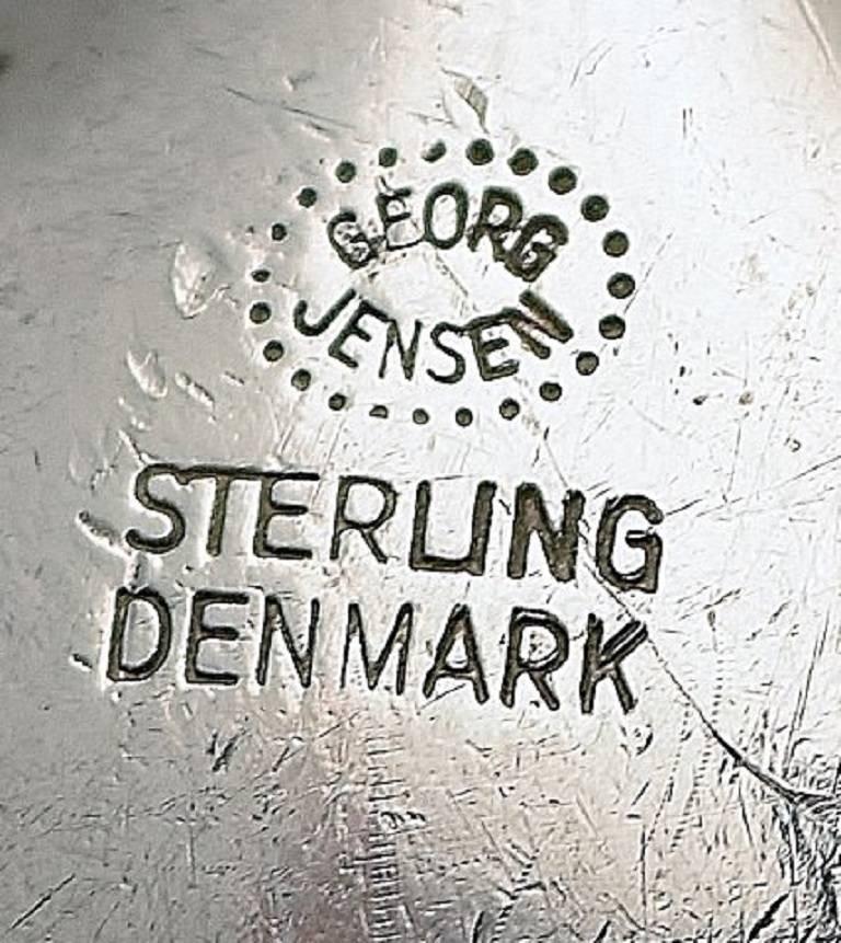 Scandinavian Modern Georg Jensen Sterling Silver Cypres Six Serving / Soup / Dessert Spoons For Sale