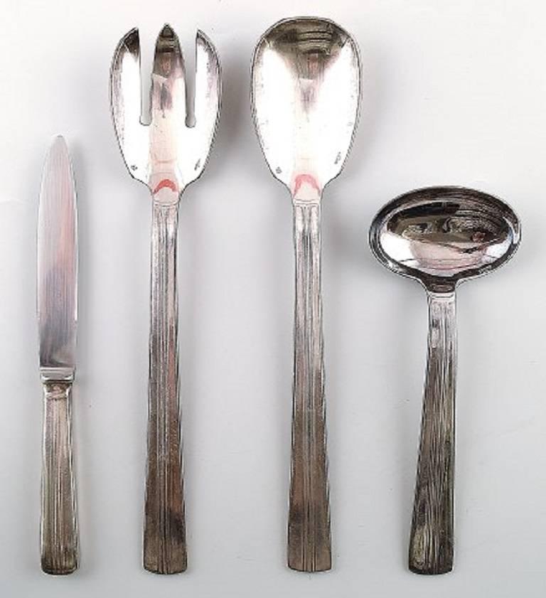 French Large Complete Ten-P Ercuis Art Deco Cutlery in Silver Plate, France, circa 1940