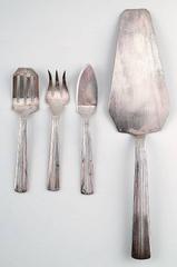 Complete 6 P. Ercuis Art Deco Fish Cutlery in Silver Plate. France App., 1940
