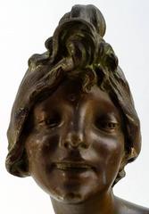 Julien Caussé, Art Nouveau Bronze Bust of a Young Beauty, France, circa 1900