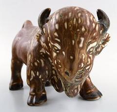 Rare Rörstrand Stoneware Figure by Gunnar Nylund, Bison