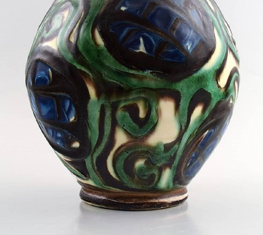 Art déco Khler, Danemark, Vase en grès émaillé des années 1930 Magnifique glaçure en vente