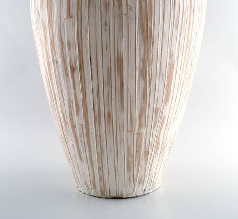 Danish Three Large Modern Pottery Vases, Light Glaze and Wickerwork For Sale