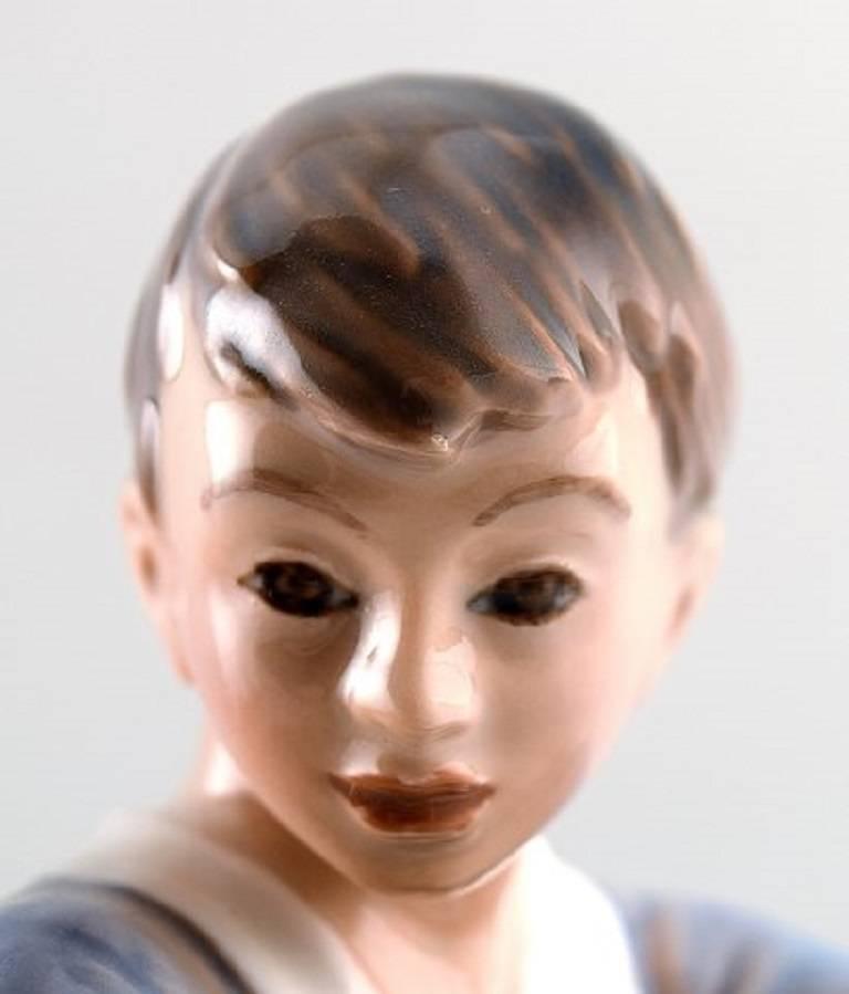 Danish Figurine Number 1270, Boy with Mouse by Jens Peter Dahl Jensen, Rare Figurine