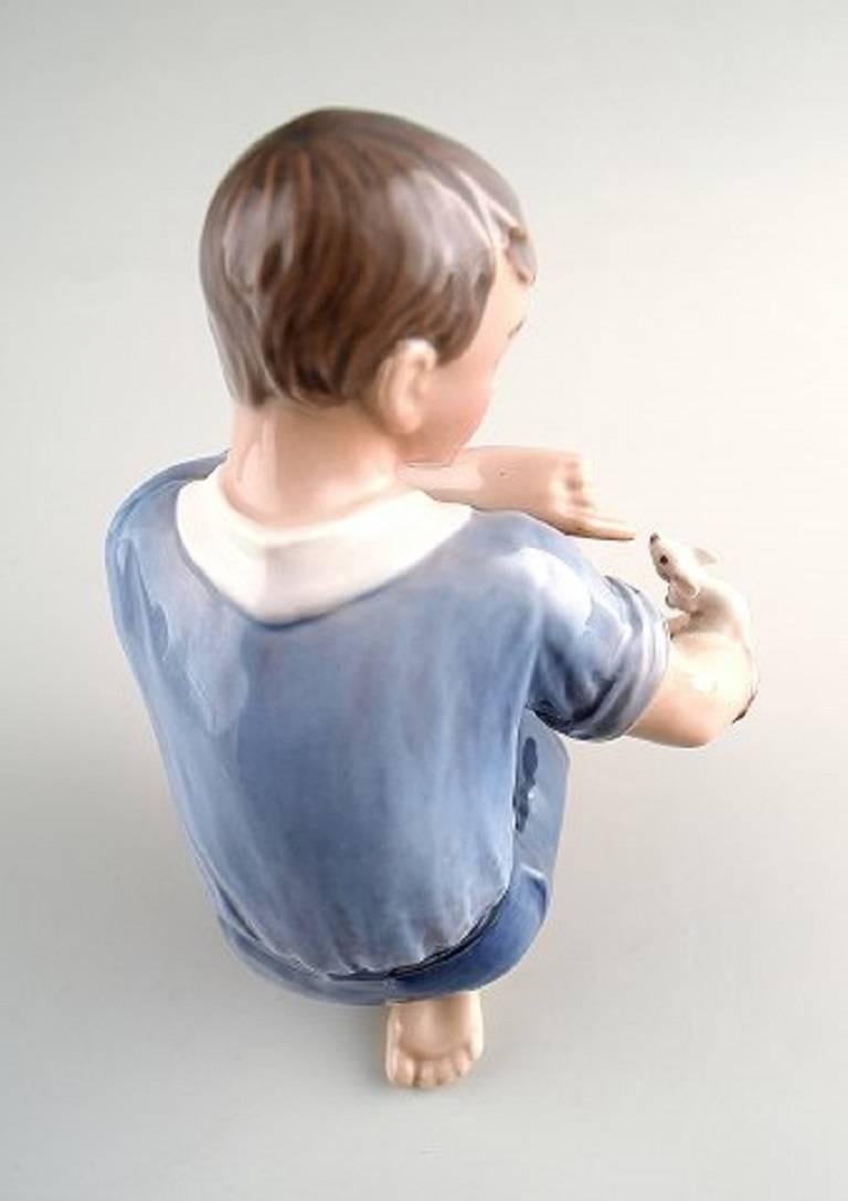 Figurine Number 1270, Boy with Mouse by Jens Peter Dahl Jensen, Rare Figurine In Excellent Condition In Copenhagen, DK
