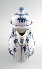 Antique German Blue Fluted Mocha Jug in Porcelain, 19th Century