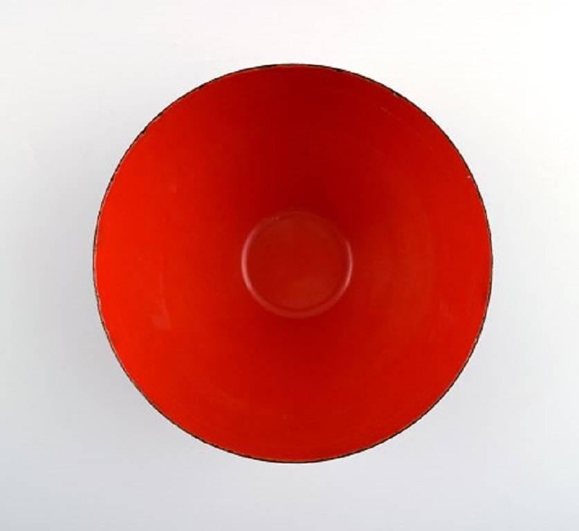 Danish Krenit Bowl by Herbert Krenchel, Black Metal and Red Enamel, 1970s For Sale