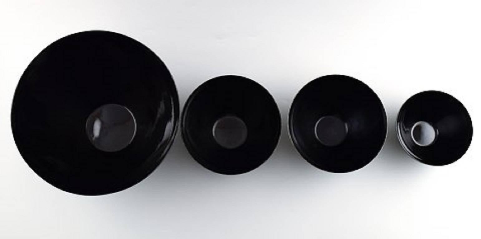 Danish Four Krenit Bowls by Herbert Krenchel, 1970s, Black Metal and Black Enamel