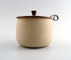 Arne Bang Pottery Jam Jar with Danish Sterling Silver Spoon, Mid-20th Century
