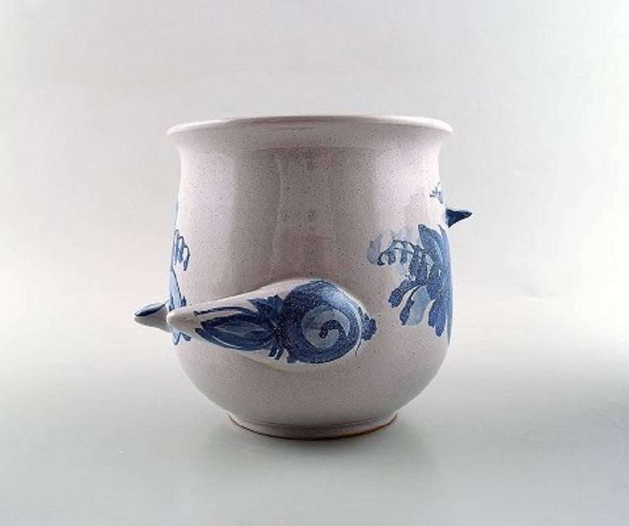 Late 20th Century Pair of Wiinblad Unique Ceramics Flowerpots, Blue Glaze, 1973 and 1975
