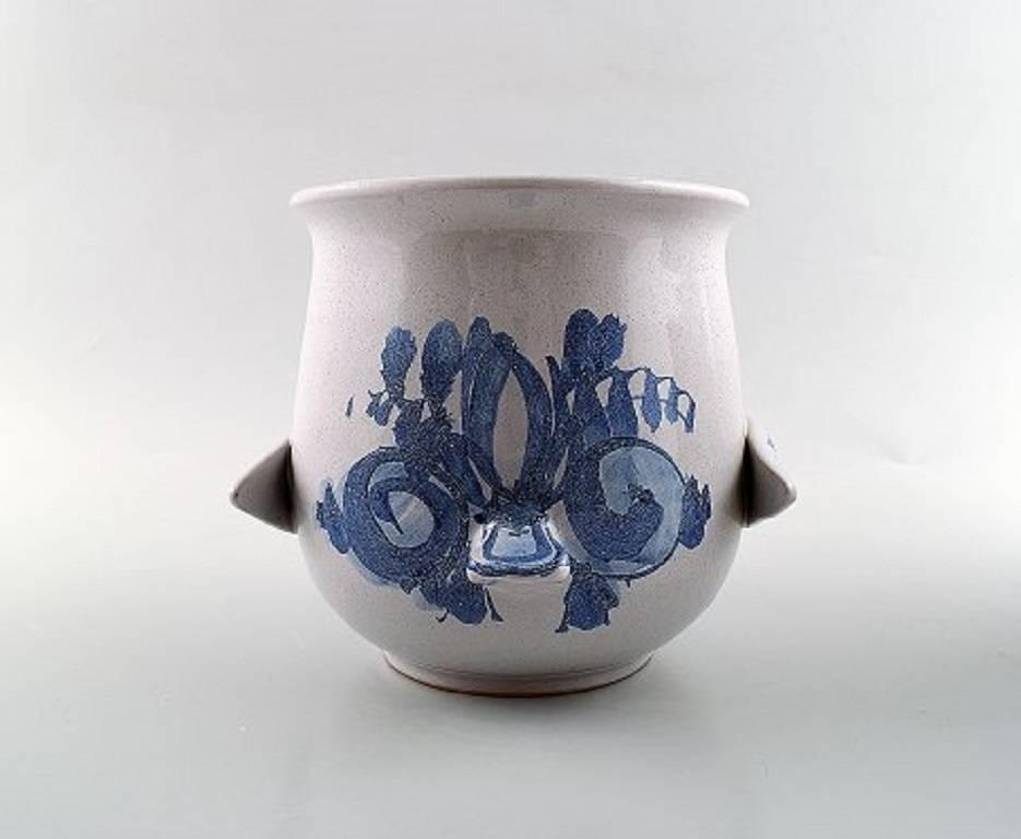 Pair of Wiinblad Unique Ceramics Flowerpots, Blue Glaze, 1973 and 1975 1