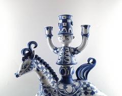 Huge Bjorn Wiinblad Figure from the Blue House, Candlestick Rider on Horseback