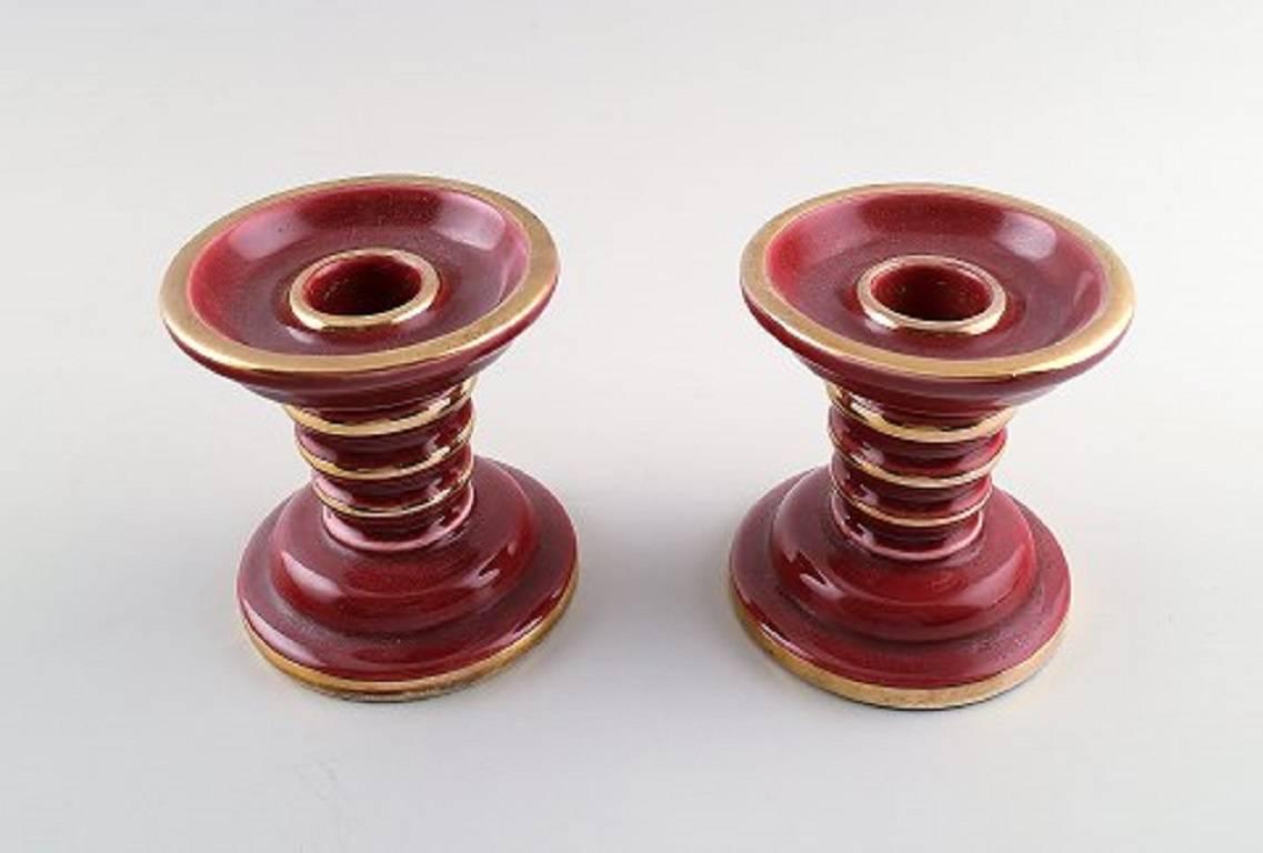 Art Deco Collection 'Red Rubin' Pottery with Red Glaze with Gold, Upsala-Ekeby, Gefle For Sale