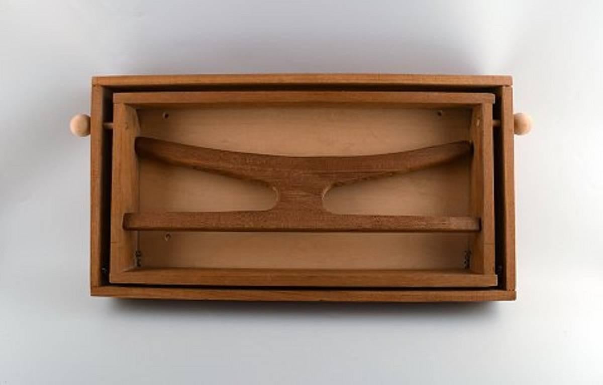 Mid-20th Century Wall Valet in Oak and Brown Leather Designed by Adam Hoff & Poul Østergaard