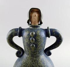Rare Arne Bang, Art Pottery Bottle / Decanter with Stopper, Female Figure, 1940s