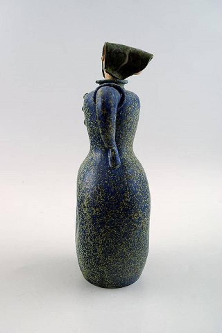 Danish Rare Arne Bang, Art Pottery Bottle / Decanter with Stopper, Female Figure, 1940s