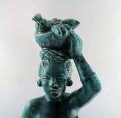 Harald Salomon for Rörstrand, Green Glazed Stoneware Figure of a Woman