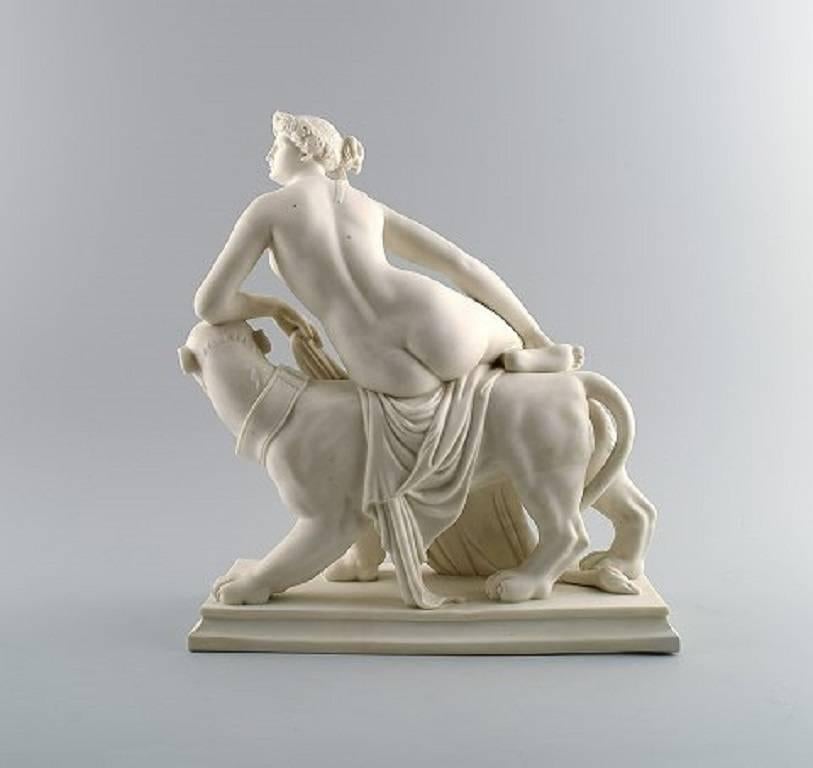Swedish Classical Sculpture, Ariadne on Panther, Biscuit on Base, Gustavsberg