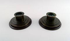 Just Andersen Art Deco, Pair of Light Bronze Low Candlesticks, Number LB 2122